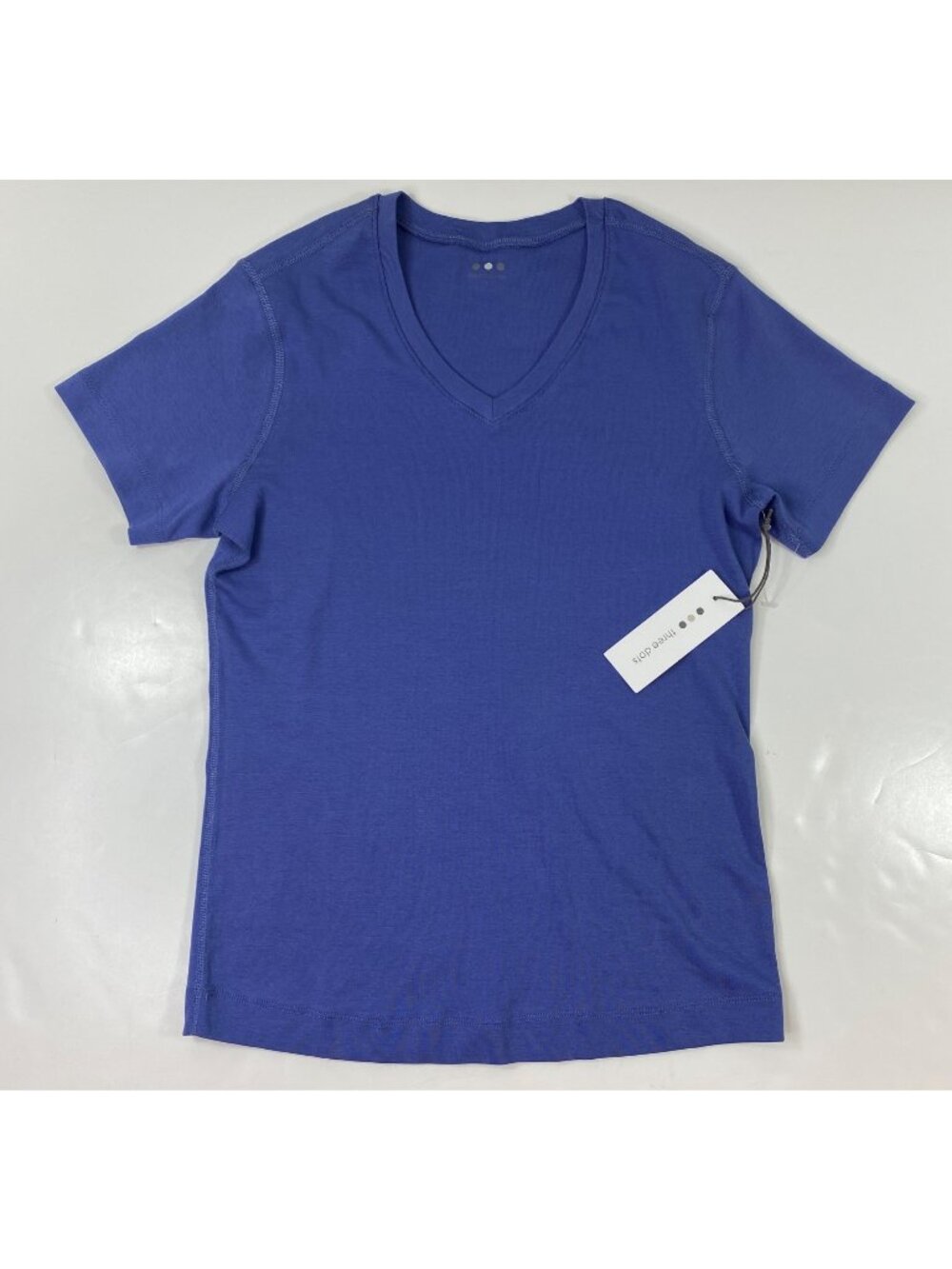 Three Dots Womens V-Neck Solid Blue Tee T-Shirt Short Sleeve Size Large